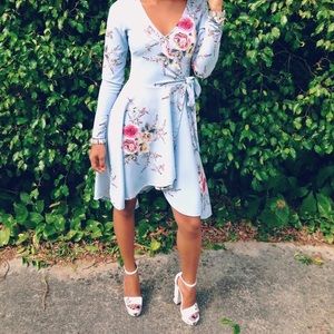 High-low Floral Baby Blue Fall Season Dress